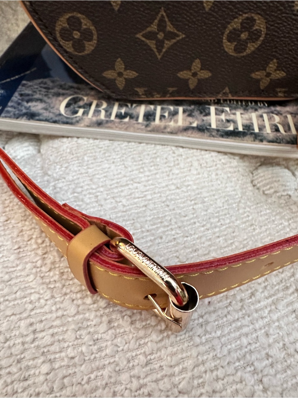Brown Monogram Round Crossbody Bag - Tan Trim - Picture 4 of 9